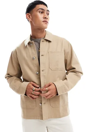 ASOS Worker jacket in washed twill in stone