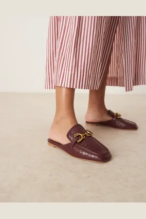 ASOS Mosaic flat loafer mules in burgundy weave