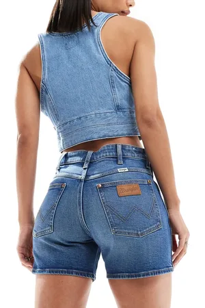 Wrangler Boyfriend straight fit distressed denim shorts in light wash