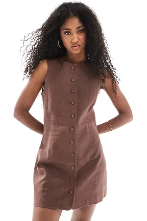 Cotton On Cotton On Sienna linen button up dress in chocolate