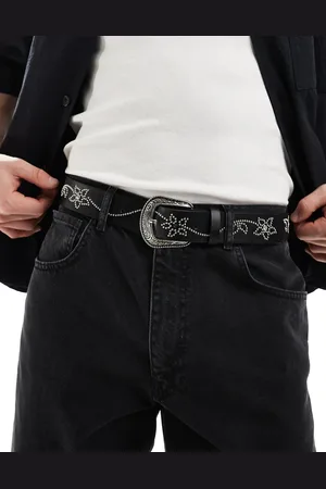 ASOS Western floral pin studded belt with diamante detail in faux leather