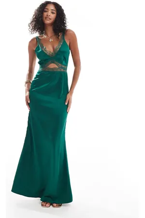 Never Fully Dressed Lace cut-out slip maxi dress in emerald
