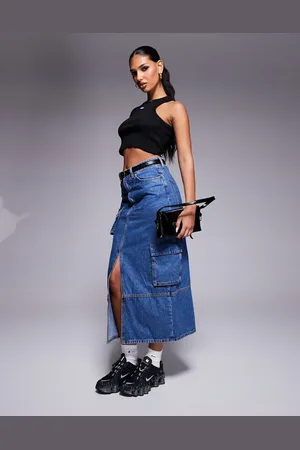 Hugo Blue Cargo maxi denim skirt in mid