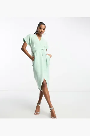 Closet Kimono wrap midi dress in sage