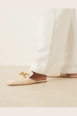 ASOS Mosaic flat loafer mules in natural fabrication