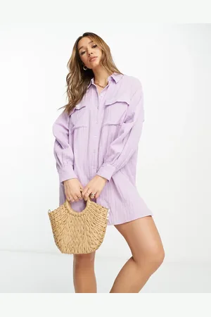 ASOS Double cloth oversized mini shirt dress in lilac