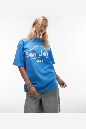 Topshop Jersey San Jose graphic oversized t shirt in cobalt