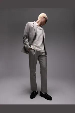 Topman Straight textured suit trousers in stone