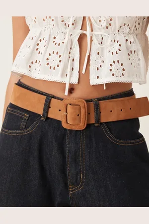 ASOS Suede waist and hip jeans belt with covered buckle in tan
