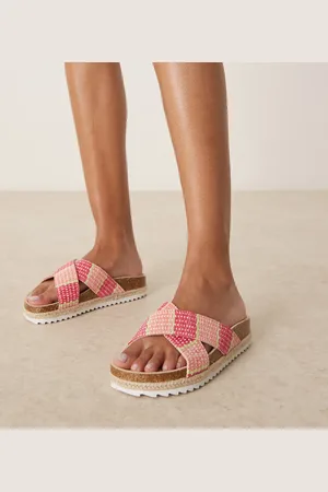 ASOS Wide Fit Jessica cross strap espadrille mule sandal in pink raffia