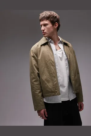 Topman Twill Harrington jacket in khaki