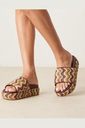 ASOS Festival flatform footbed mules in muiti raffia