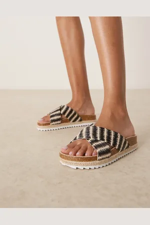 ASOS Jessica cross strap espadrille mule sandal in natural stripe