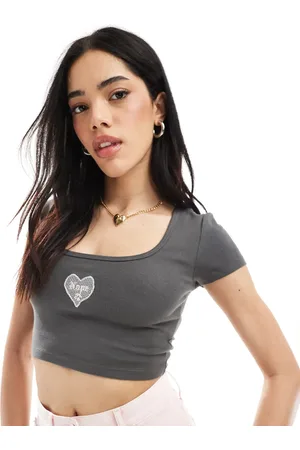 Cotton On Cotton On scoop neck frill edge crop rib baby tee in black
