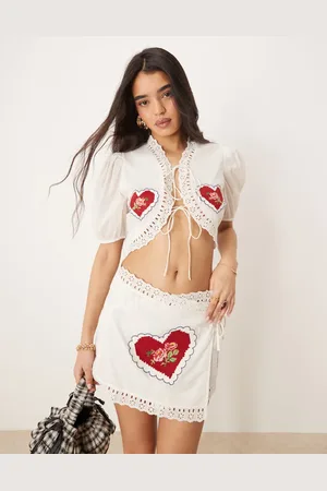 For Love & Lemons Mi Amore embroidered top in white co-ord