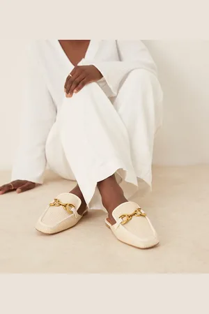 ASOS Wide Fit Mosaic flat loafer mules in natural fabrication