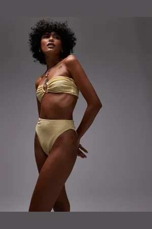 Topshop Thailand high waisted bikini bottoms in buttermilk