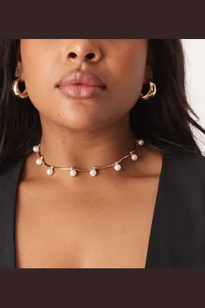 ASOS ASOS DESIGN Curve choker necklace with dash and faux pearl detail in tone
