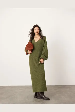ASOS Knitted v neck maxi dress in khaki