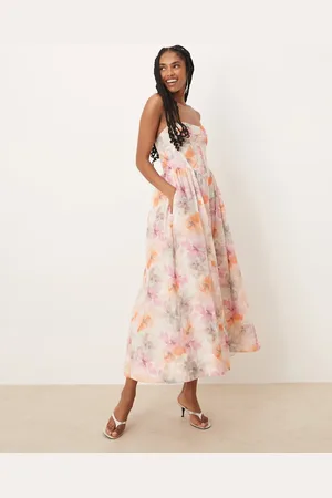 Bardot Lola corset midi dress in apricot floral