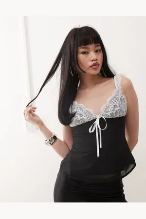 Princess Polly Lace contrast bow detail top in black and