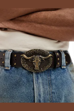 ASOS Western plate bulls head buckle studded belt in