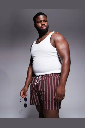 ASOS Seersucker swim shorts in short length in burgundy stripe