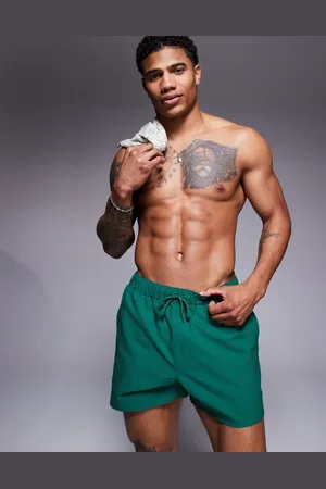 ASOS Seersucker swim shorts in short length in