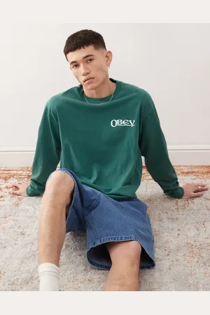 Obey Long sleeve sensory exploration graphic logo t-shirt with back print in pigment dark