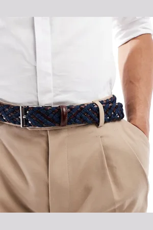 ASOS Woven braid belt in navy and brown faux leather mix