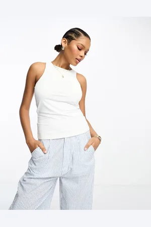 VILA Racer neck slinky vest top in