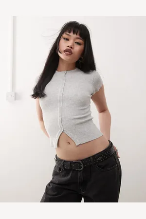 Princess Polly Fine rib button through top in light