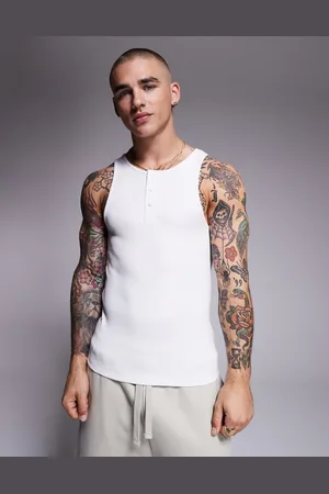 ASOS Muscle fit henley rib vest in