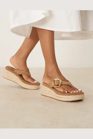 ASOS Toucan buckle detail toe thong wedges in taupe