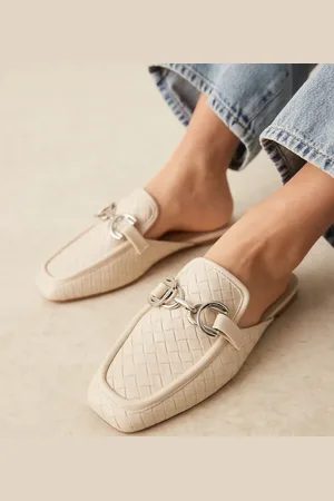 ASOS Wide Fit Mosaic flat loafer mules in off- weave