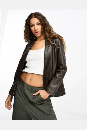 Muubaa Oversized boxy leather tailored blazer in