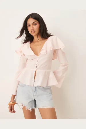ASOS Ruffle neckline prairie blouse in light