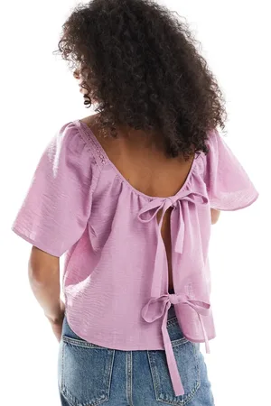 ASOS Lace insert square neck top with tie back in lilac