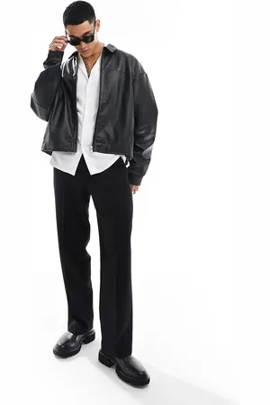 ASOS Oversized real leather cropped coach jacket in