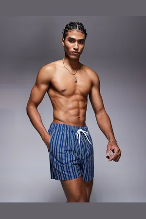 ASOS Swim shorts in short length with blue stripe