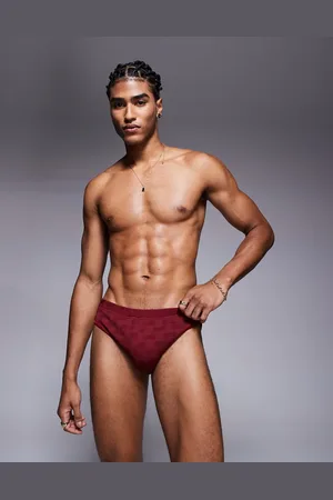 ASOS Textured swim brief in burgundy