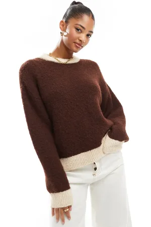 ASOS Wool blend fluffy knitted jumper in chocolate
