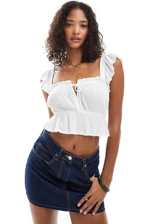 Stradivarius Cropped milkmaid top in ecru