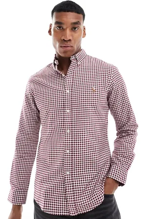 Ralph Lauren Icon logo slim fit gingham oxford shirt in burgundy/white