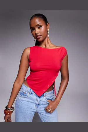 Princess Polly Wide neck asymmetric popper detail top in