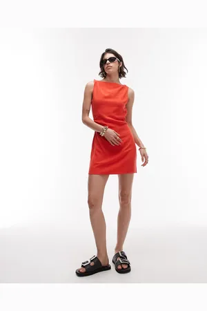 Topshop Twist shoulder mini linen dress in