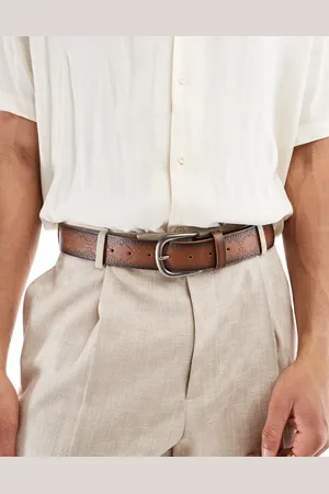 ASOS Western embossed belt with antique silver buckle in faux tan leather