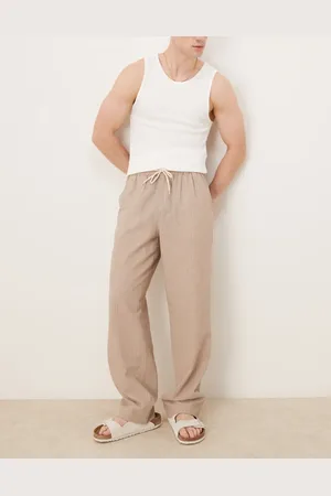 ASOS Straight fit pull on trouser in beige and white stripe