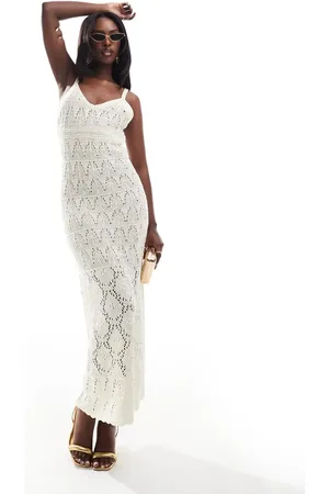 ASOS Knitted crochet midaxi dress with metallic yarn in cream