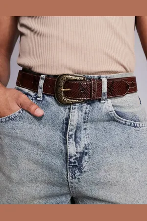 ASOS Western cowboy belt in faux leather with snakeskin and contrast stitch detail